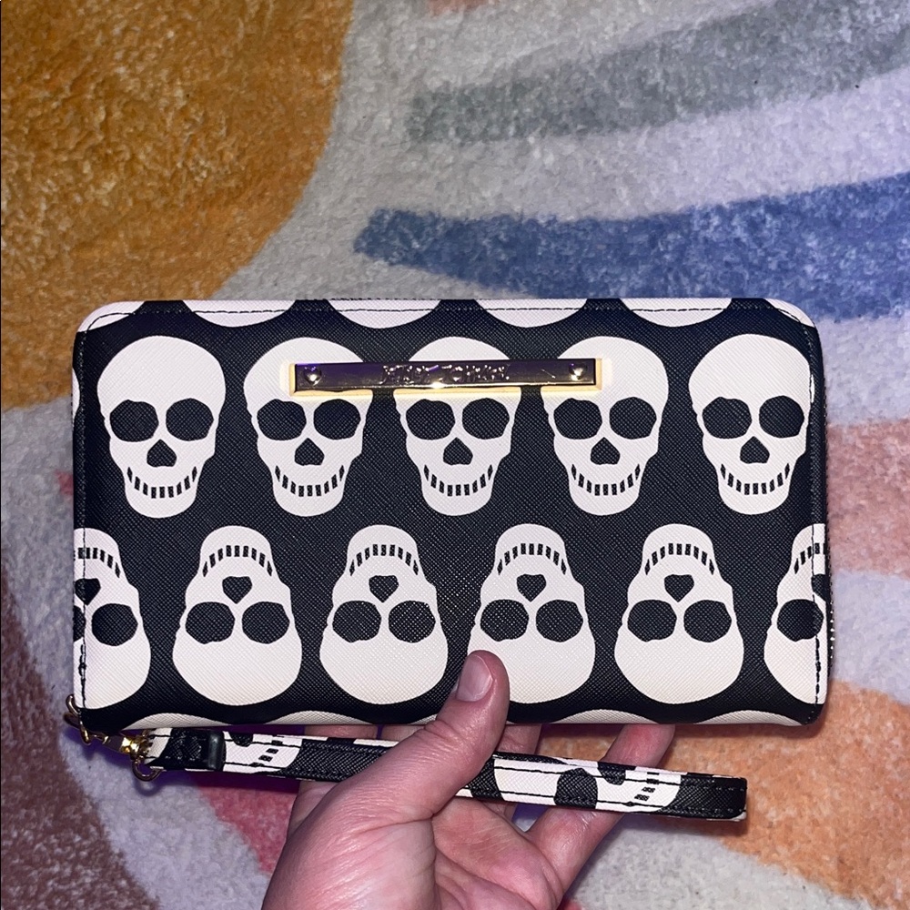 Betsey Johnson Black and White Skull Wristlet